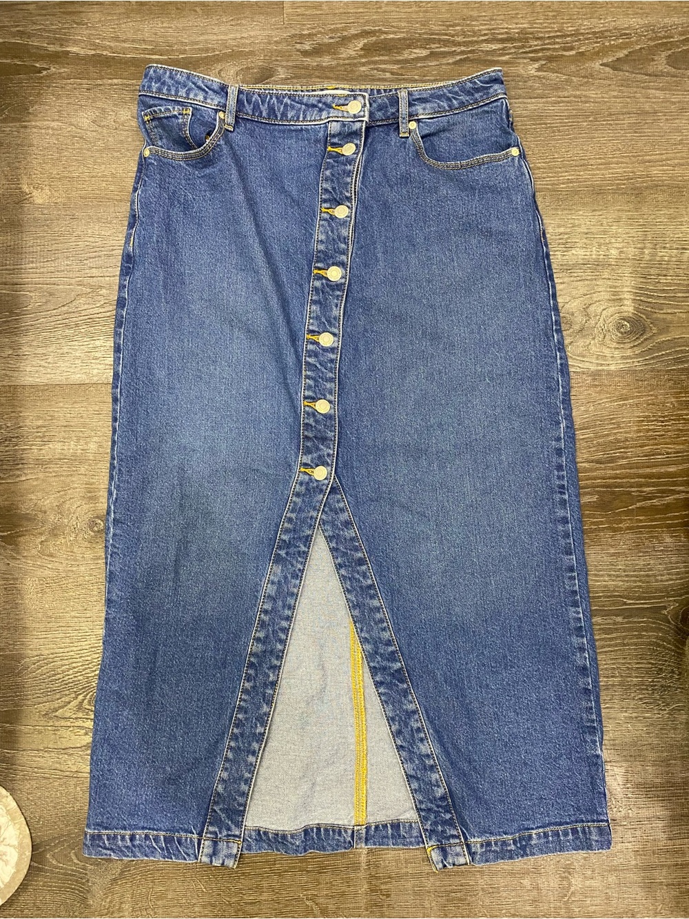 LOFT Blue Straight-Leg Denim Skirt with Front Buttons